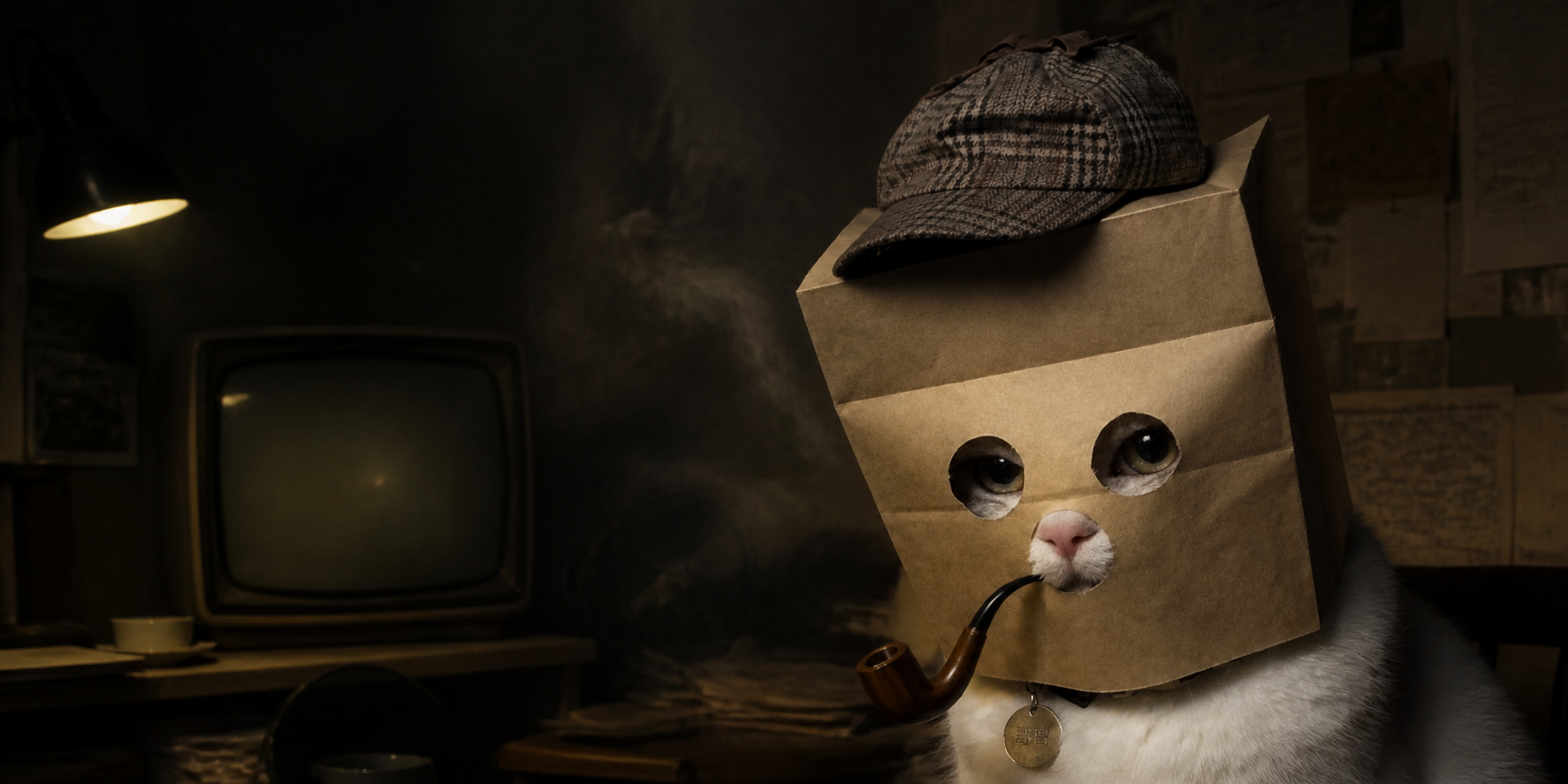 Anonymous Pipe Cat in a secret detective den
